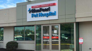 An exterior view of the front of the BluePearl Pet Hospital in Conshohocken, PA.