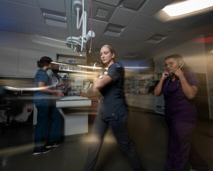 Image shows BluePearl Associates working inside a hospital.