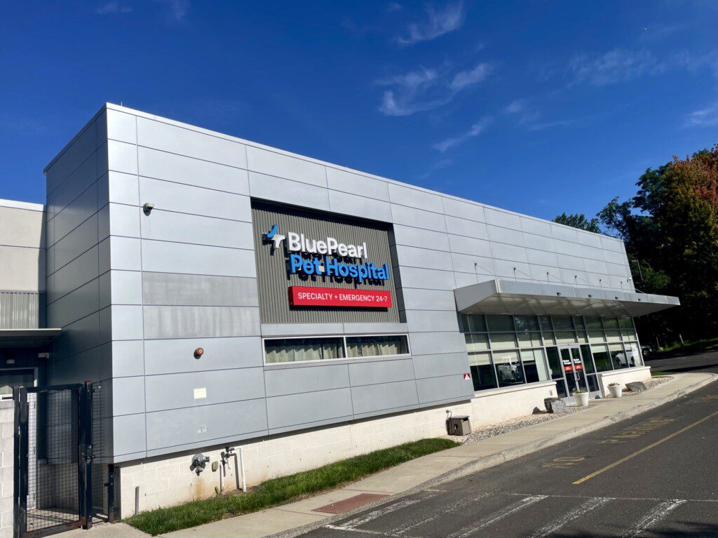 An exterior view of the BluePearl Pet Hospital in Levittown, PA.
