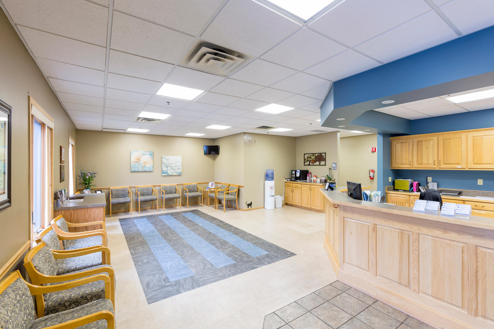 A view of the reception area at the BluePearl Pet Hospital in Blaine.