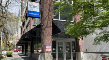 An exterior view of the BluePearl Pet Hospital in Downtown Seattle.