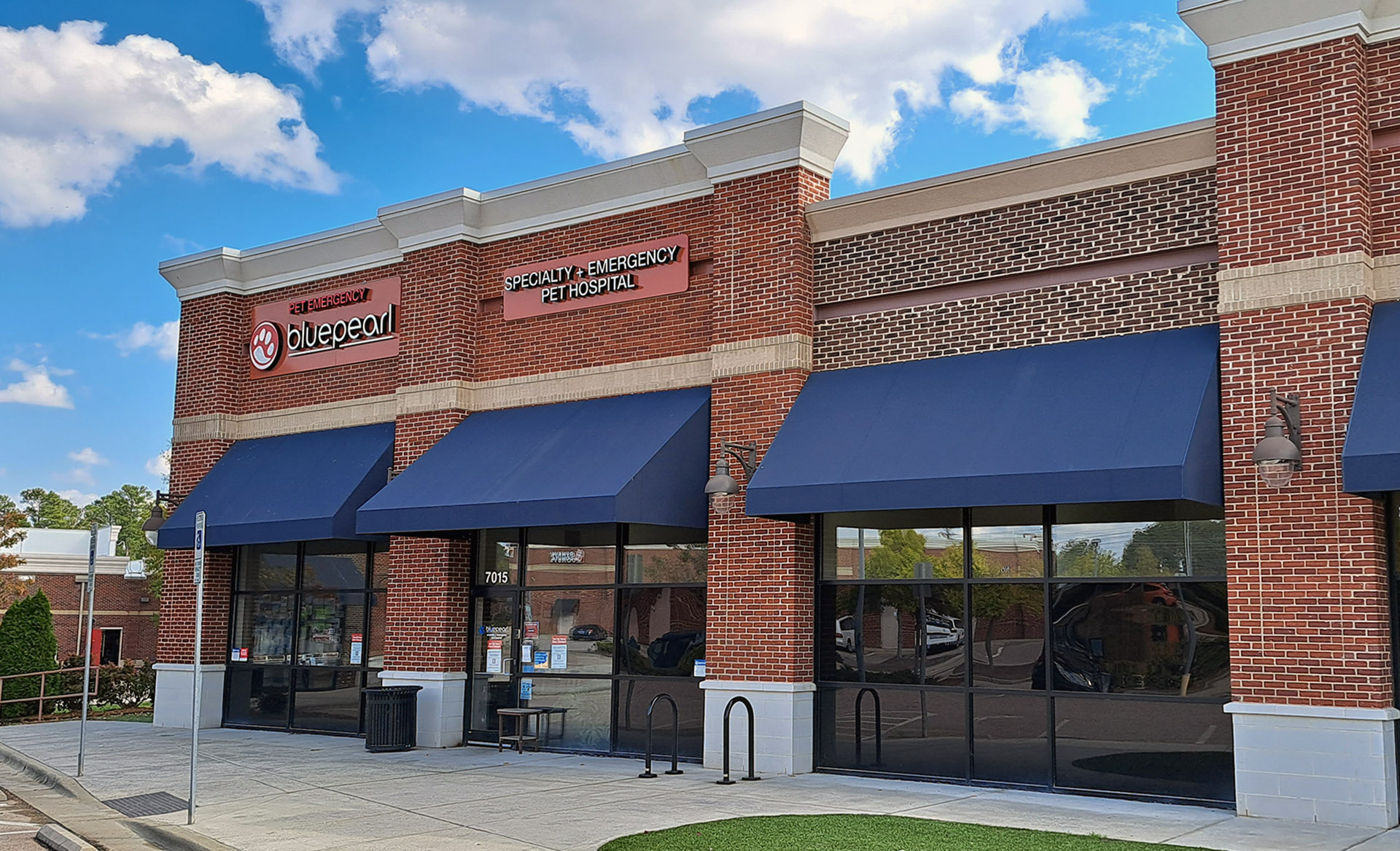 An exterior view of the BluePearl Pet Hospital in Durham, NC.