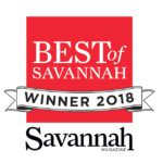 An award icon reads the Best of Savannah 2018 winner from Savannah Magazine.