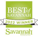An award icon reads the Best of Savannah 2022 winner from Savannah Magazine.