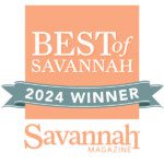 An award icon reads the Best of Savannah 2024 winner from Savannah Magazine.