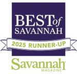 An award icon reads the Best of Savannah 2025 runner-up from Savannah Magazine.