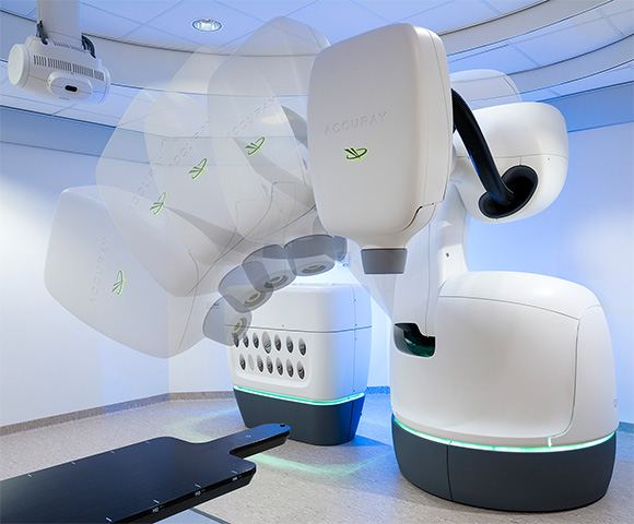 The CyberKnife robotic arm at BluePearl Veterinary CyberKnife Cancer Center in Malvern, PA, targets patient tumors with precision.