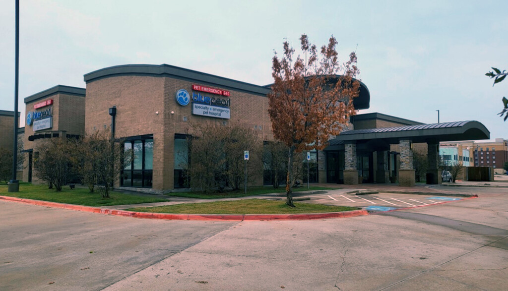 An exterior view of the BluePearl Pet Hospital in Lewisville, North Dallas, TX.