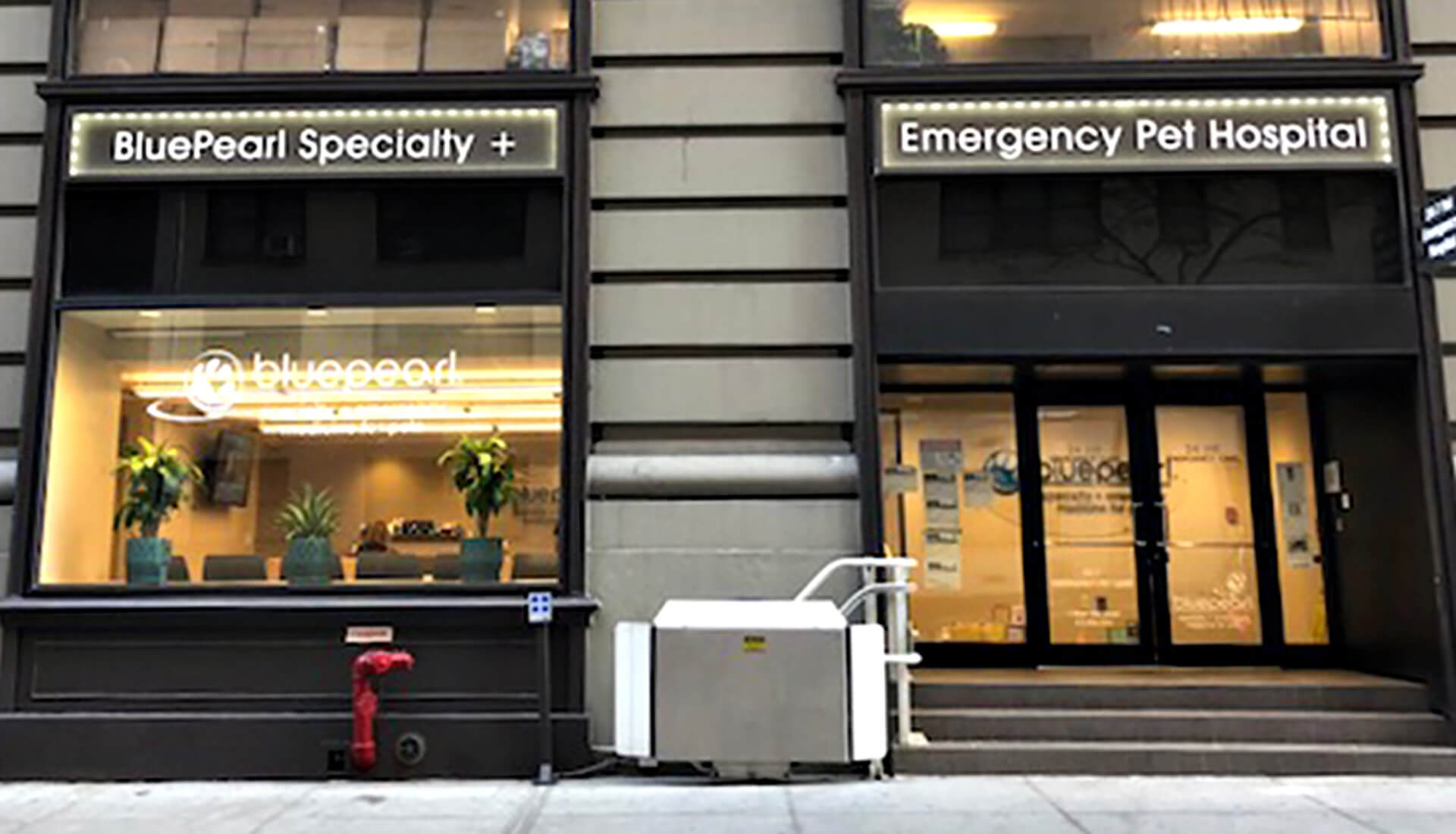 An exterior view of the BluePearl Pet Hospital in Downtown NYC.