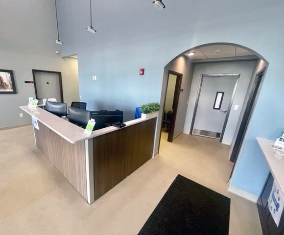 Interior view of the lobby of BluePearl Pet Hospital in Sarasota, Florida.