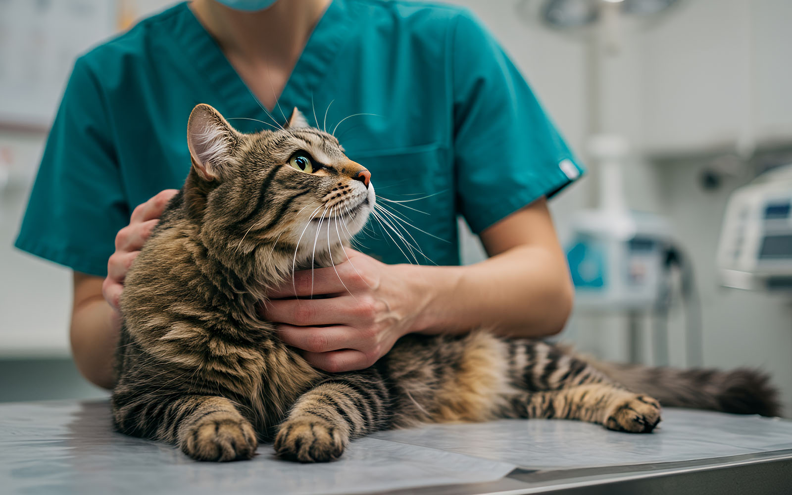 An Associate holds a brown and black cat