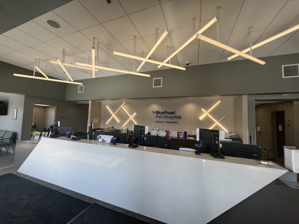 The front reception desk at the BluePearl Pet Hospital in Renton, WA.